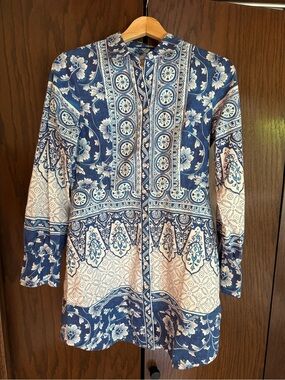 Stunning Anthropologie Navy and White Printed Button-Front Tunic/dress w pockets